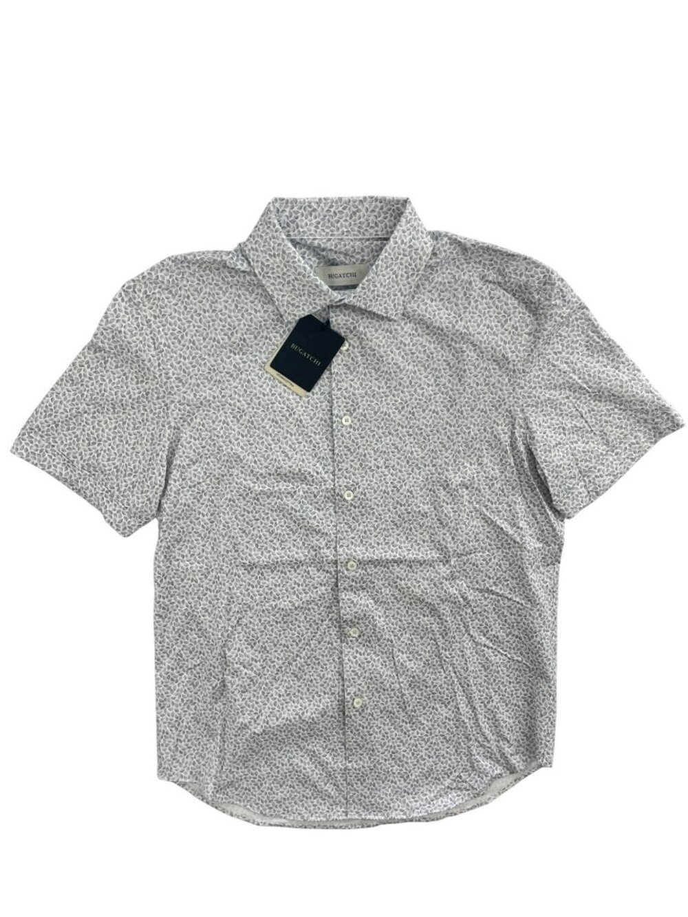 Bugatchi Short Sleeve Leaf Print Casual Button-Up Shirt Sand Men's Sz M MSRP$179